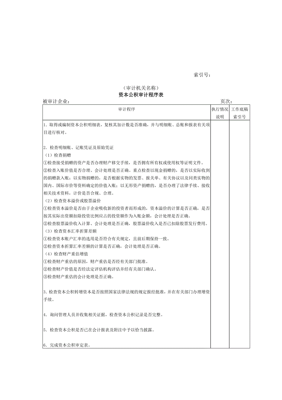 资本公积审计程序表_第1页