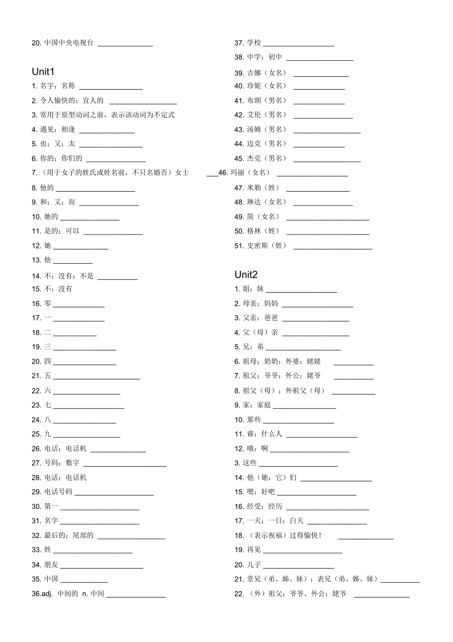 人教版七年级上册单词表默写版教学文稿_第2页