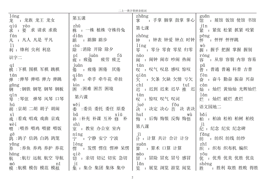 一类字组词(带拼音)人教版二年级上册.doc_第2页