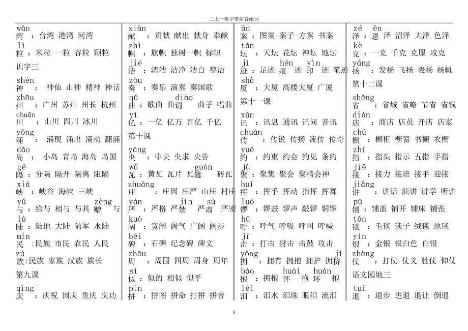 一类字组词(带拼音)人教版二年级上册.doc_第3页