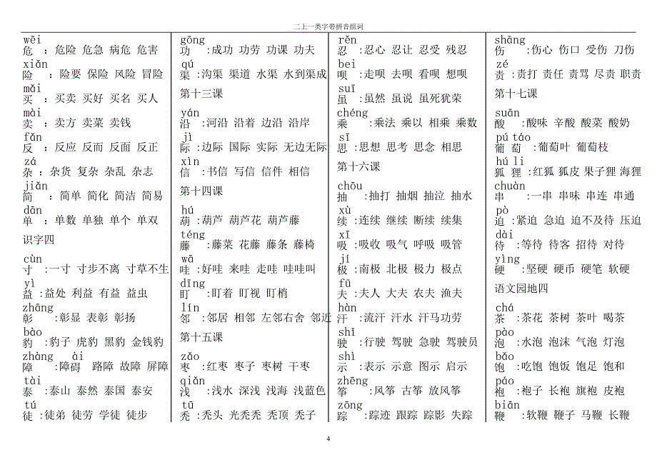 一类字组词(带拼音)人教版二年级上册.doc_第4页