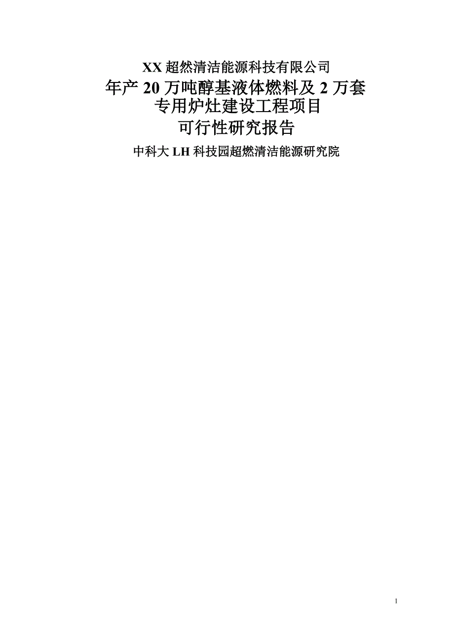 年产20万吨醇基液体燃料及2万套专用炉灶建设工程项目可行性研究报告书.doc_第1页