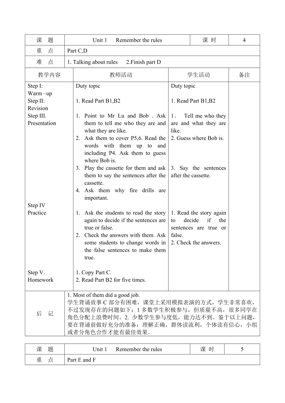 深圳版五年级英语下册全册教案_第4页