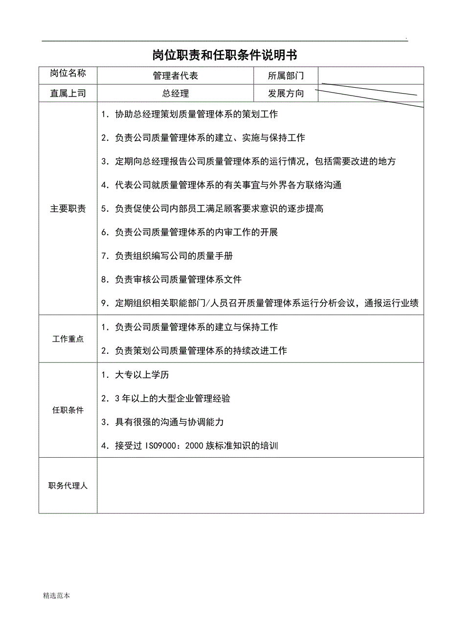 岗位职责和任职条件说明书(范例)_第2页