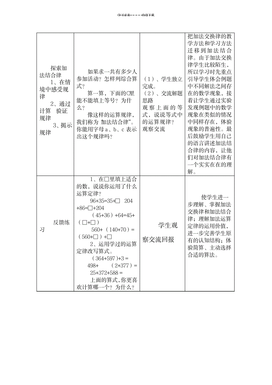 表格式数学教学设计方案模板_小学教育-小学学案_第3页