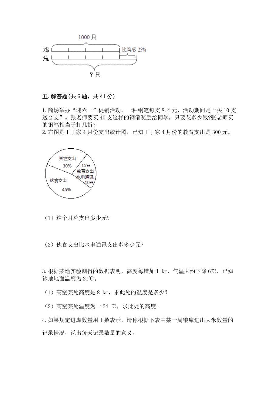 人教版六年级下册数学期中练习题及参考答案【模拟题】.docx_第4页