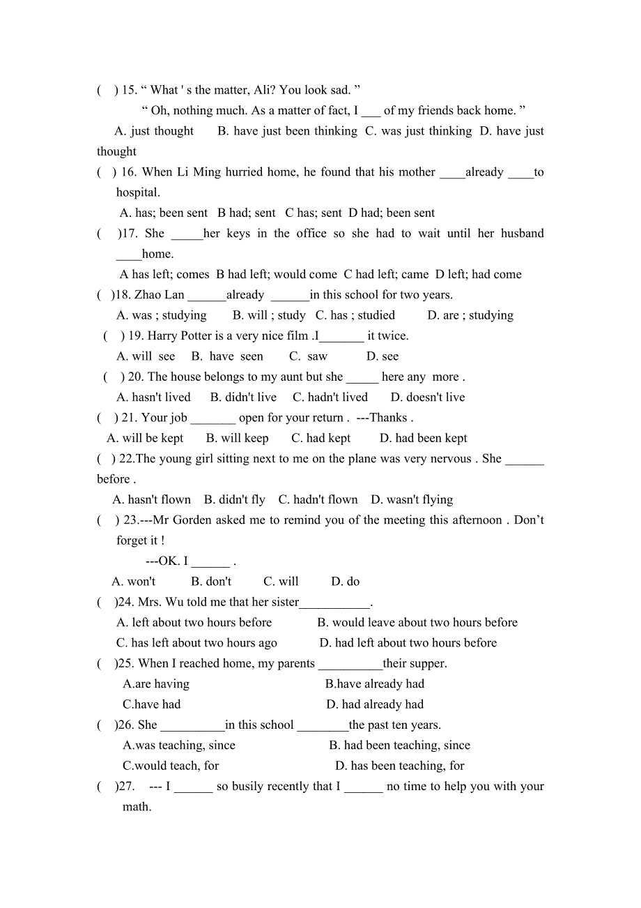 高中英语语法(时态语态)练习精选_第2页