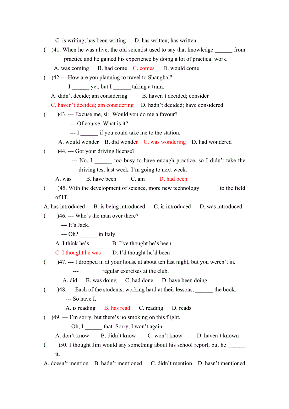 高中英语语法(时态语态)练习精选_第4页