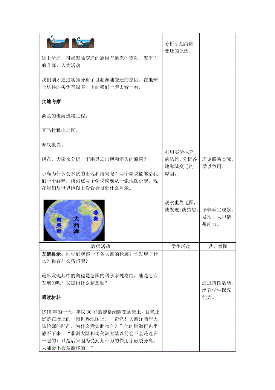 七年级地理上册第二章第2节海陆的变迁教学设计1新人教版.doc_第3页