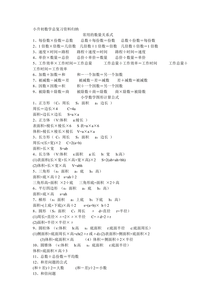 小学升初中数学总复习资料整理归纳_第1页