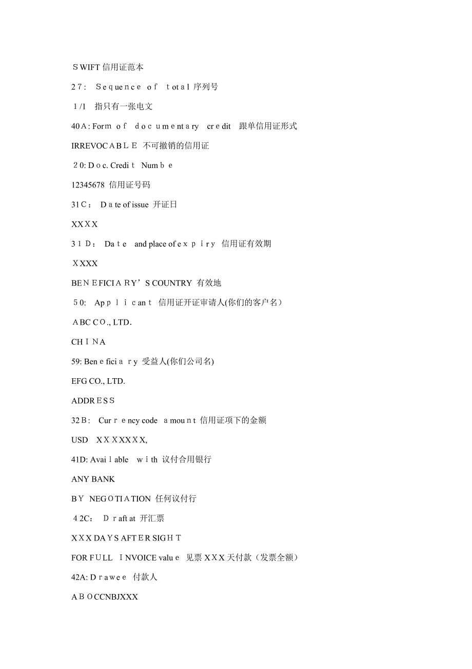 SWIFT信用证范本_第1页