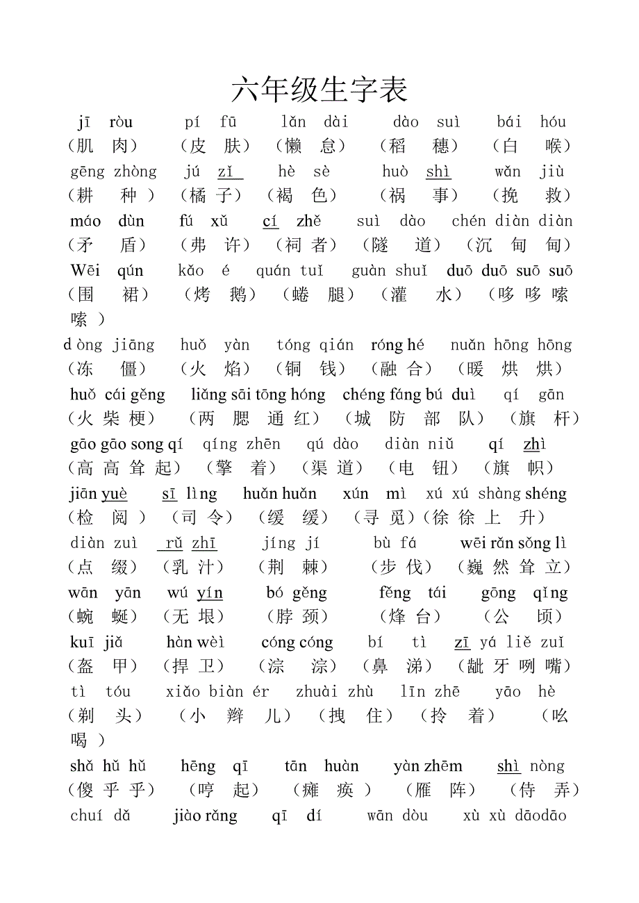 六年级生字表_第1页