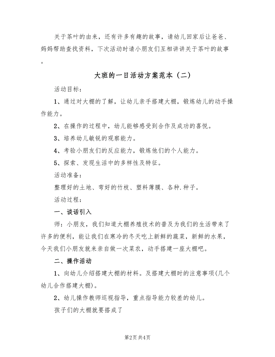 大班的一日活动方案范本（3篇）_第2页