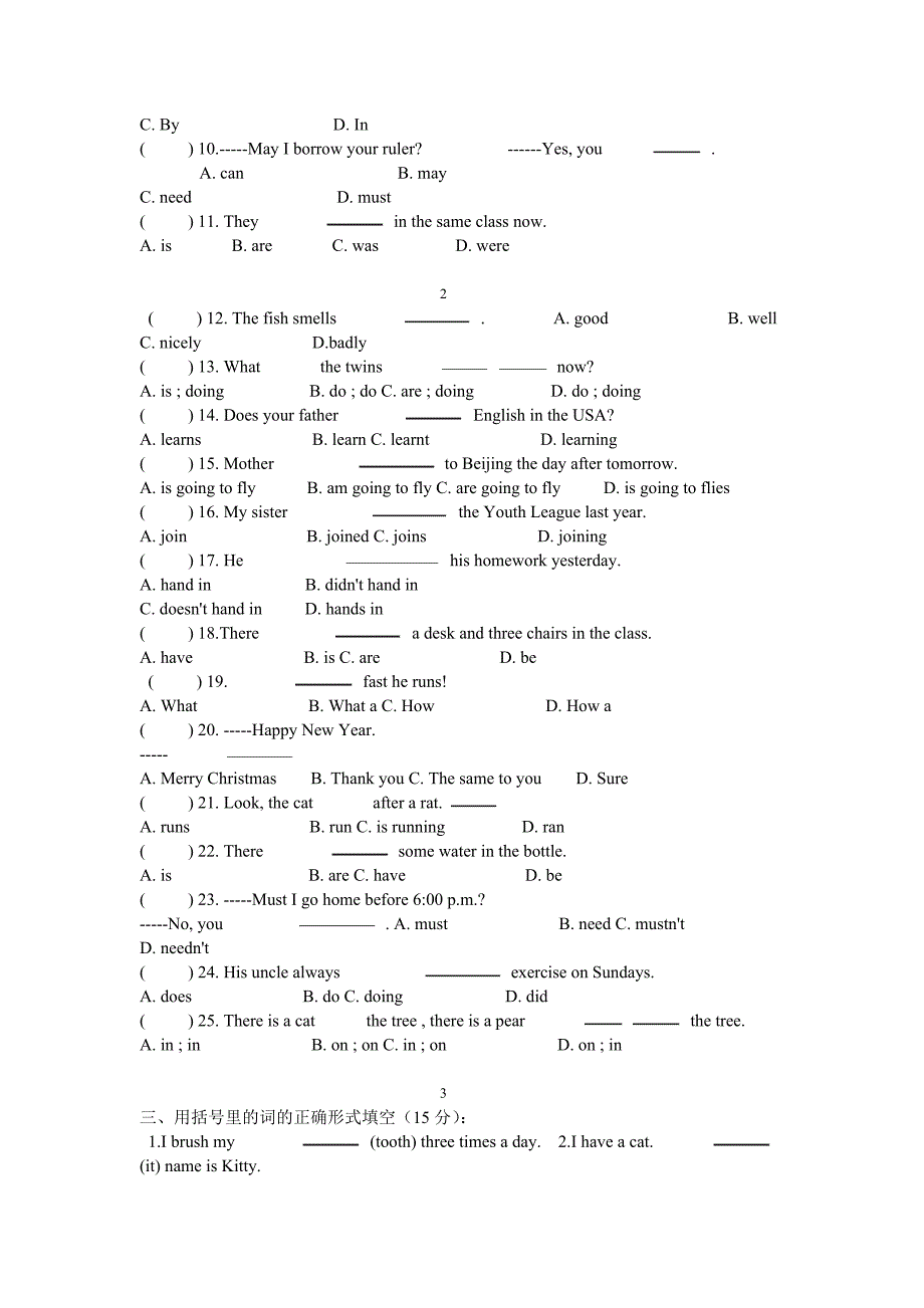 小学语法综合测试题_第2页