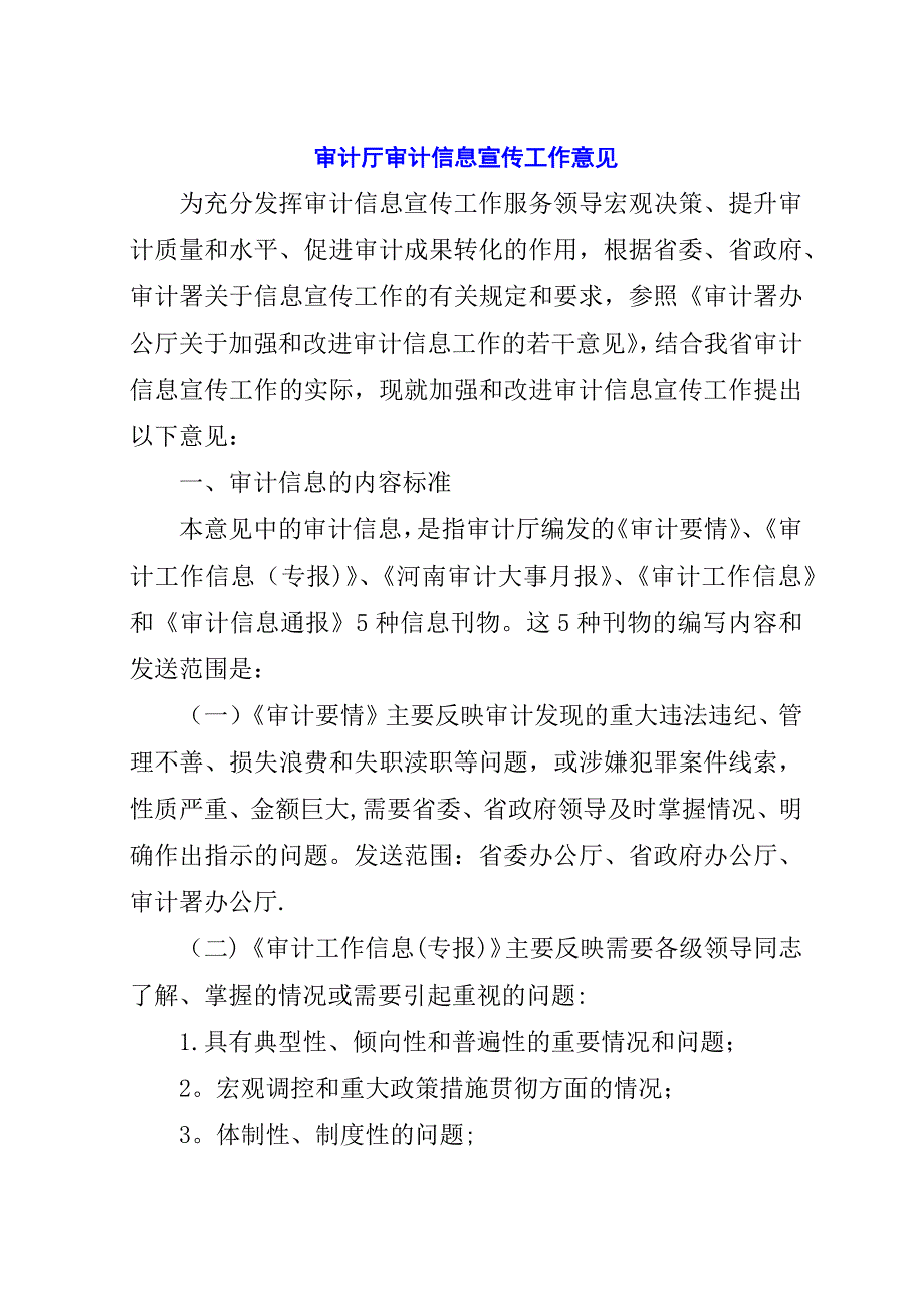 审计厅审计信息宣传工作意见.docx_第1页