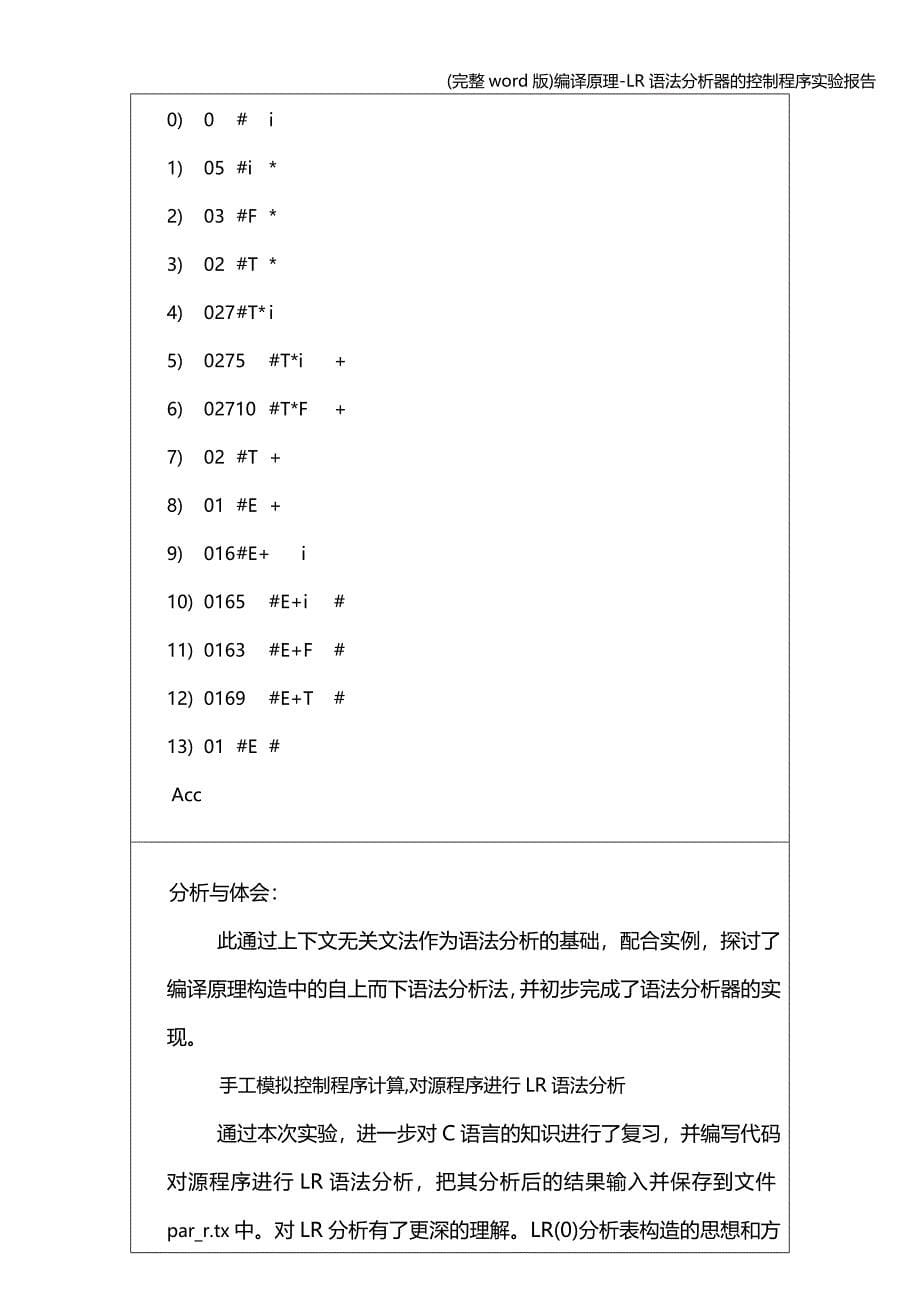 (完整word版)编译原理-LR语法分析器的控制程序实验报告.doc_第5页