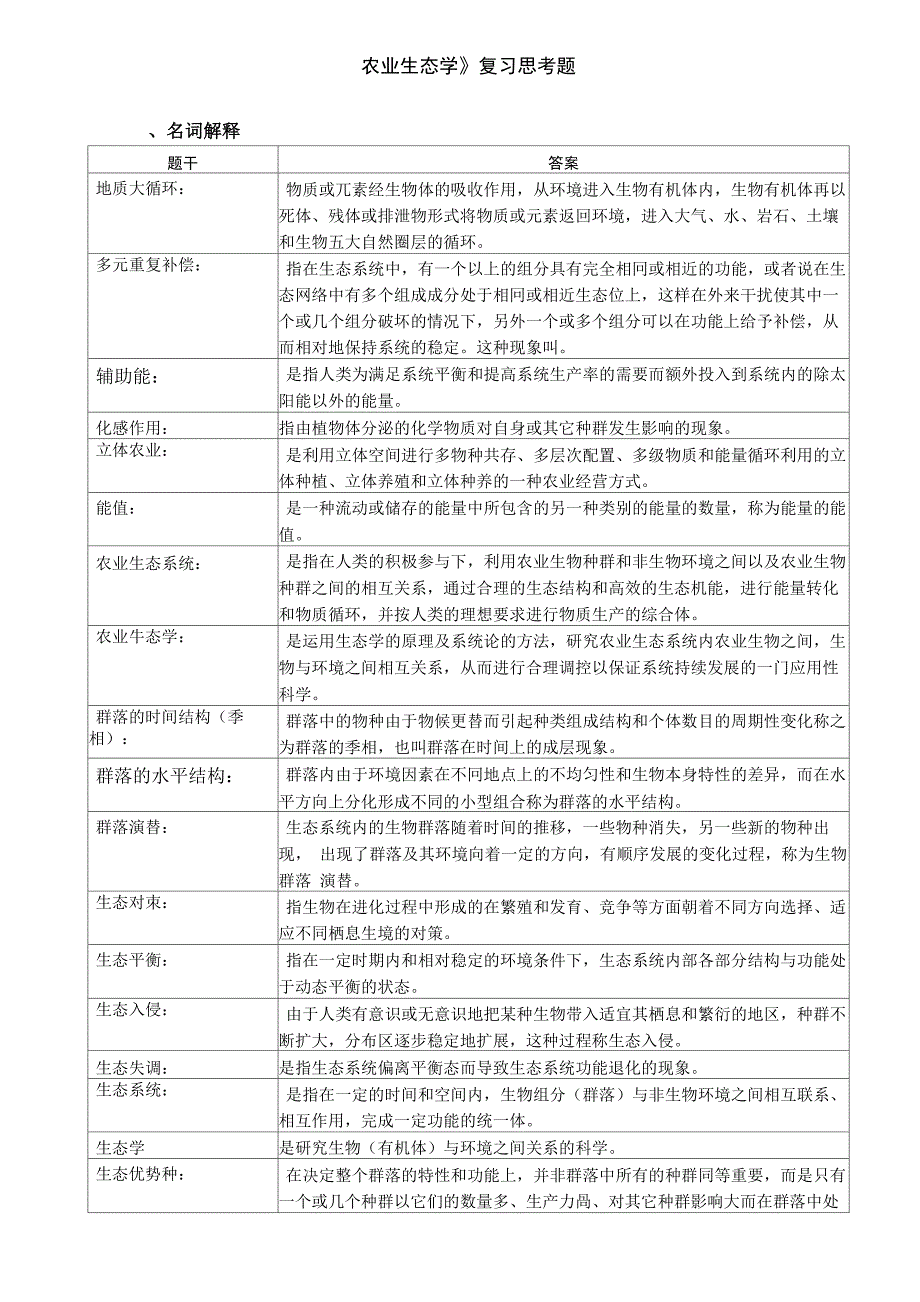 农业生态学复习思考题201611_第1页