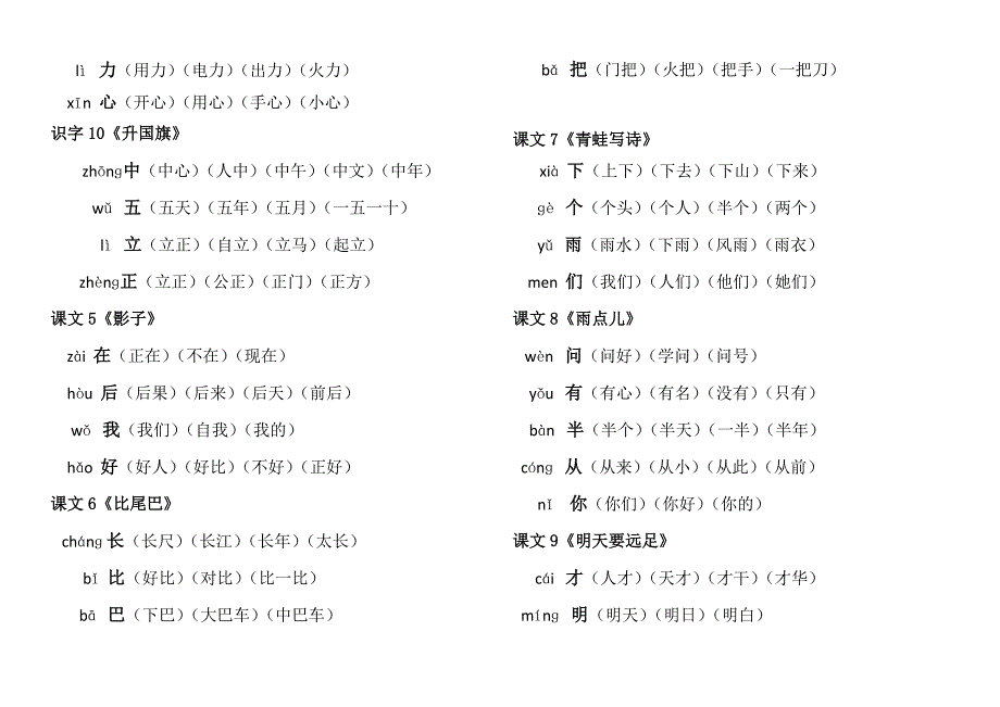 部编一年级上册语文写字表生字组词.doc_第3页