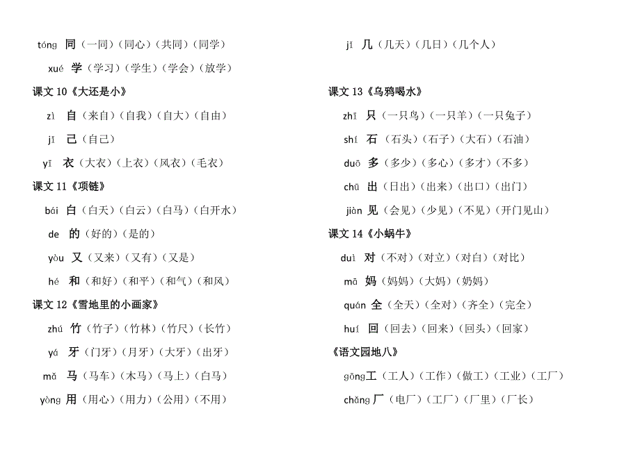 部编一年级上册语文写字表生字组词.doc_第4页