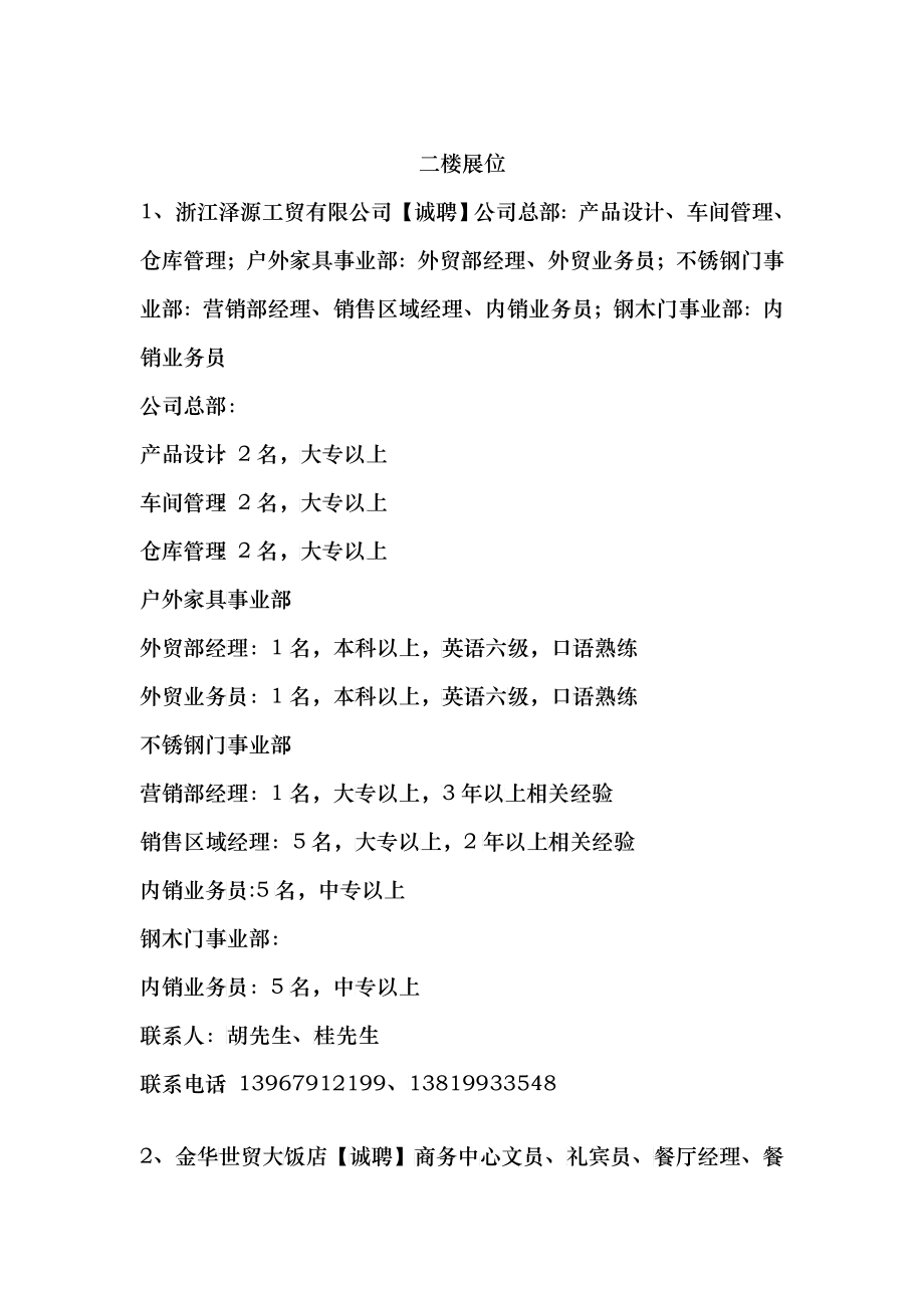 XXXX年金华市第六届人才交流大会单位详细需求信息（请点击下_第1页