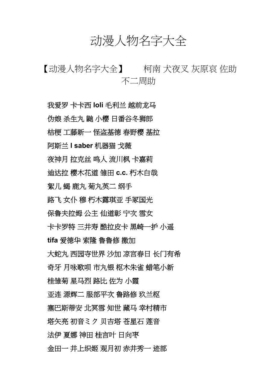 动漫人物名字大全_第1页