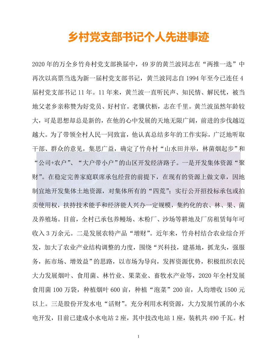 20XX最新乡村党支部书记个人先进事迹_第1页