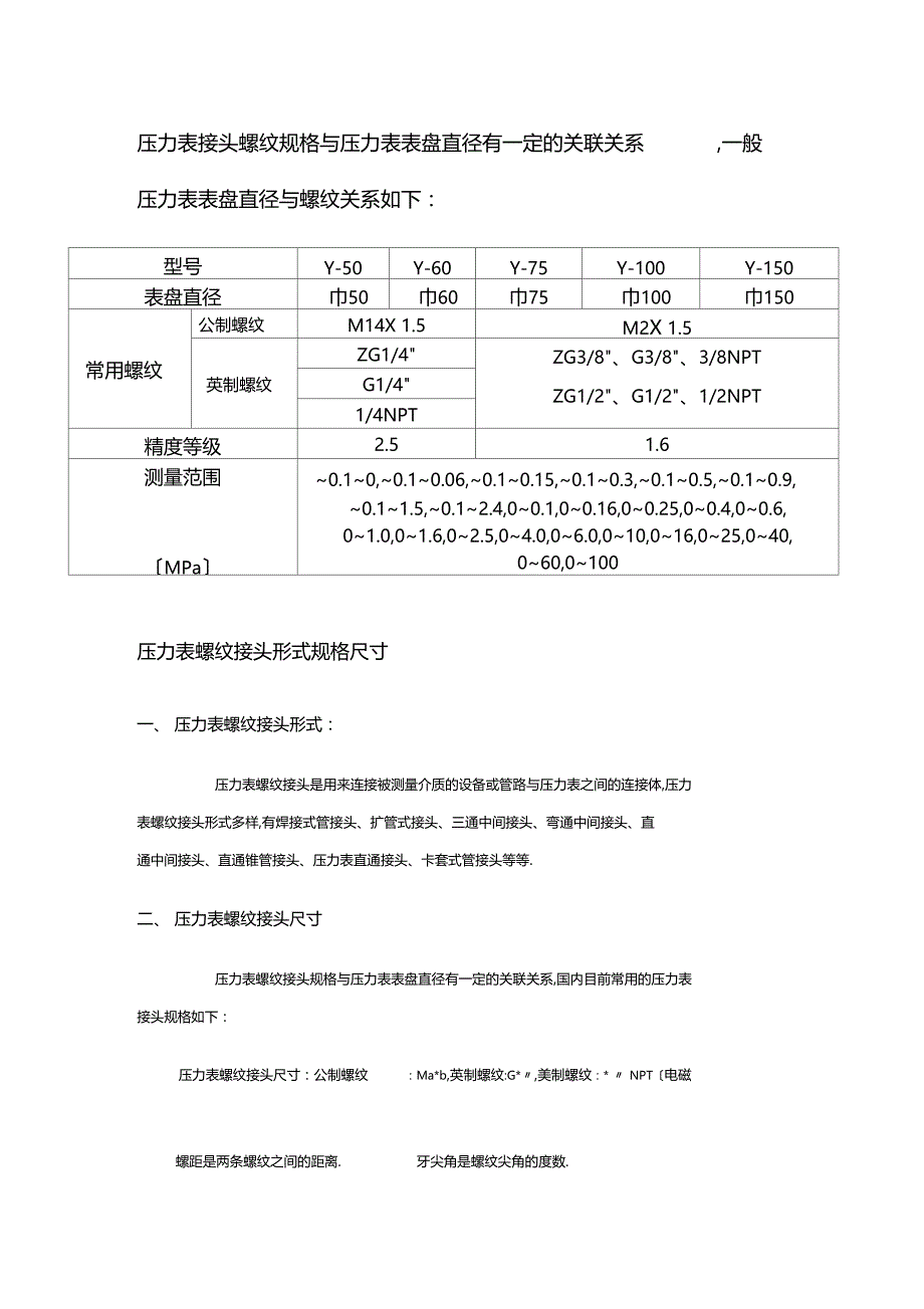 压力表接头螺纹规格表_第1页