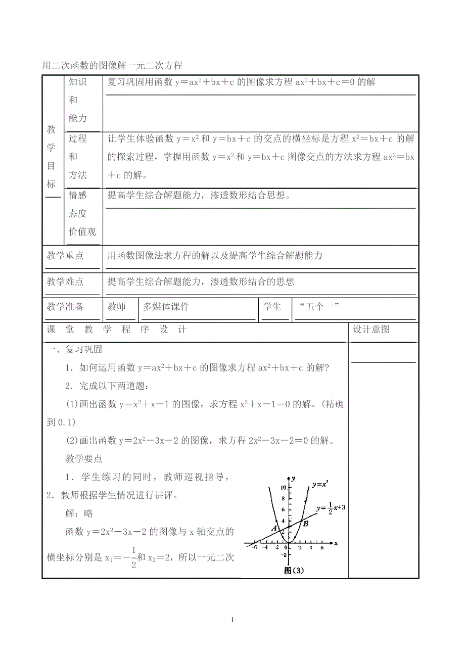 【教学设计】用二次函数的图像解一元二次方程_第1页