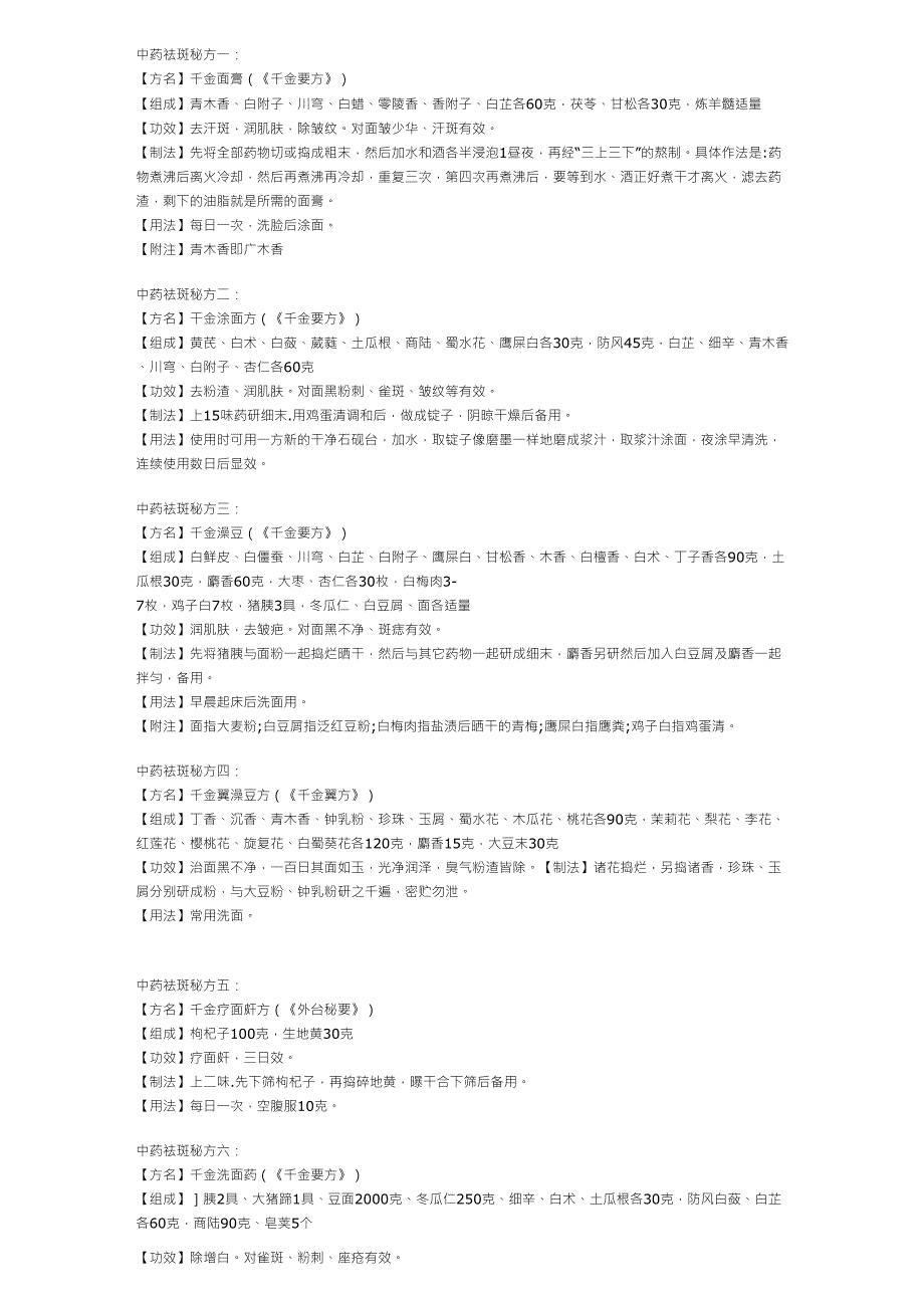 各种古方书籍中记载的中药祛斑的药方_第1页