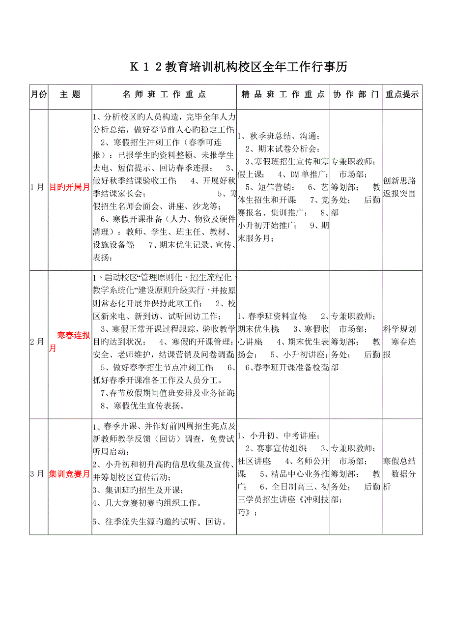 K12教育培训机构校区全年工作行事历_第1页