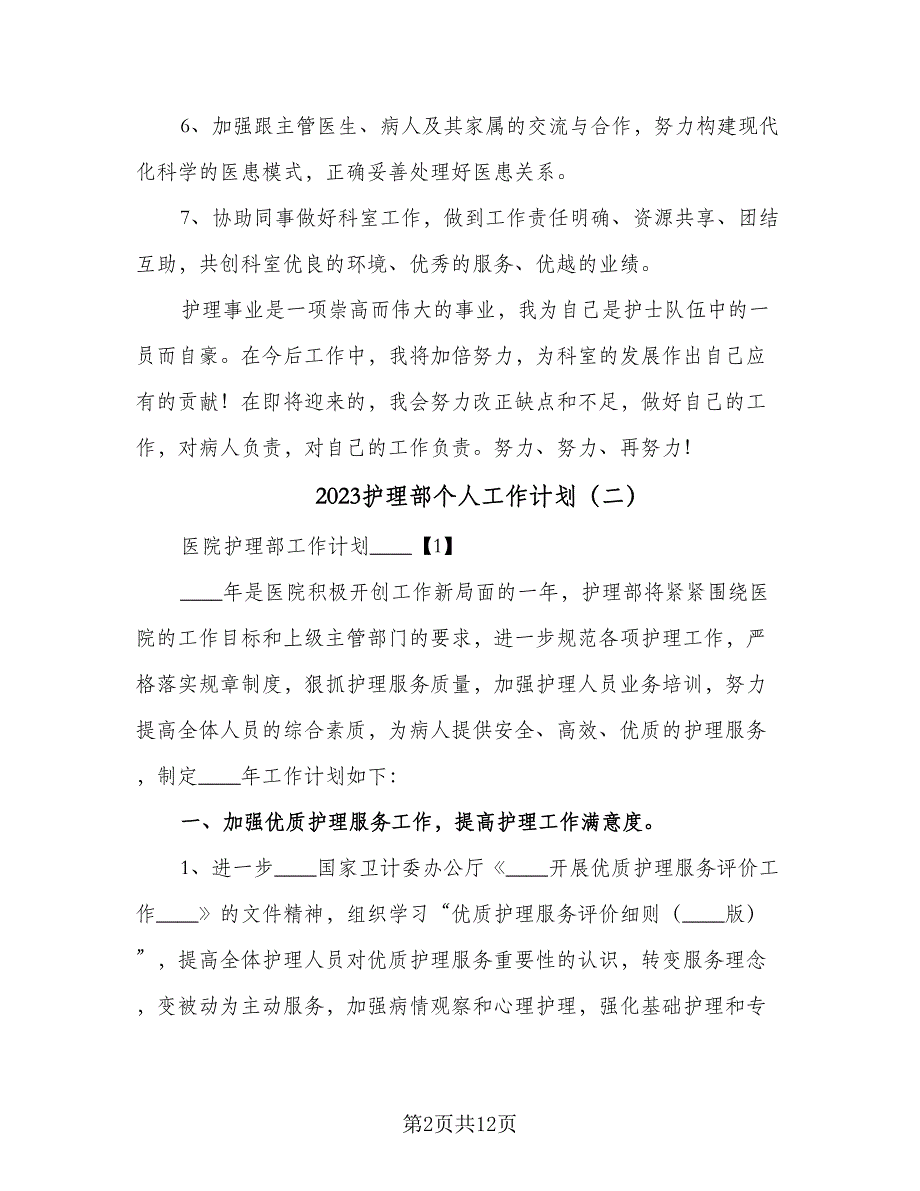 2023护理部个人工作计划（二篇）_第2页