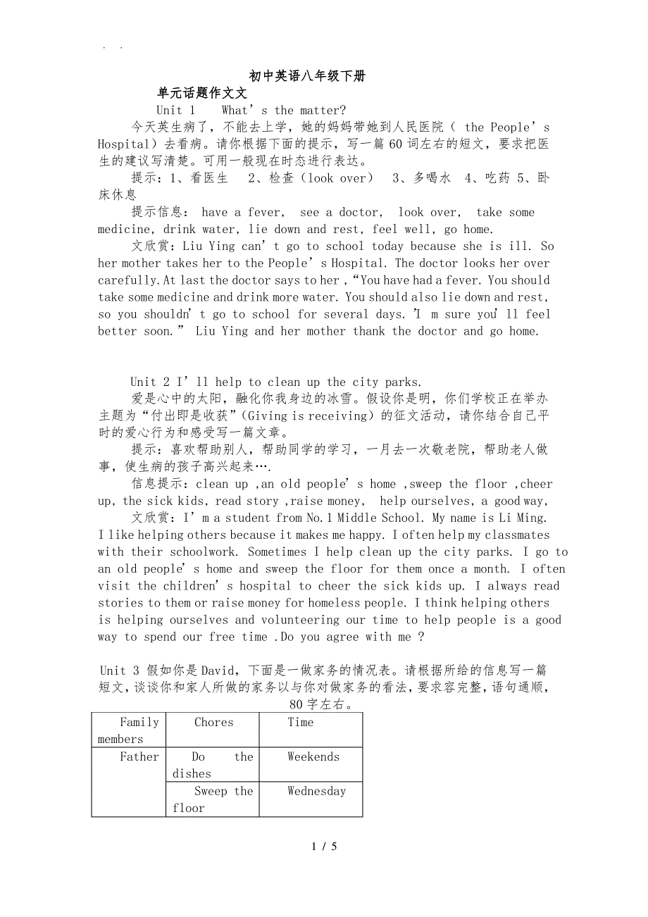 人版新目标八年级(下册)英语各单元话题作文_第1页