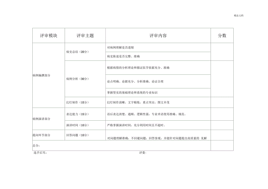 病例演讲评分表_第1页