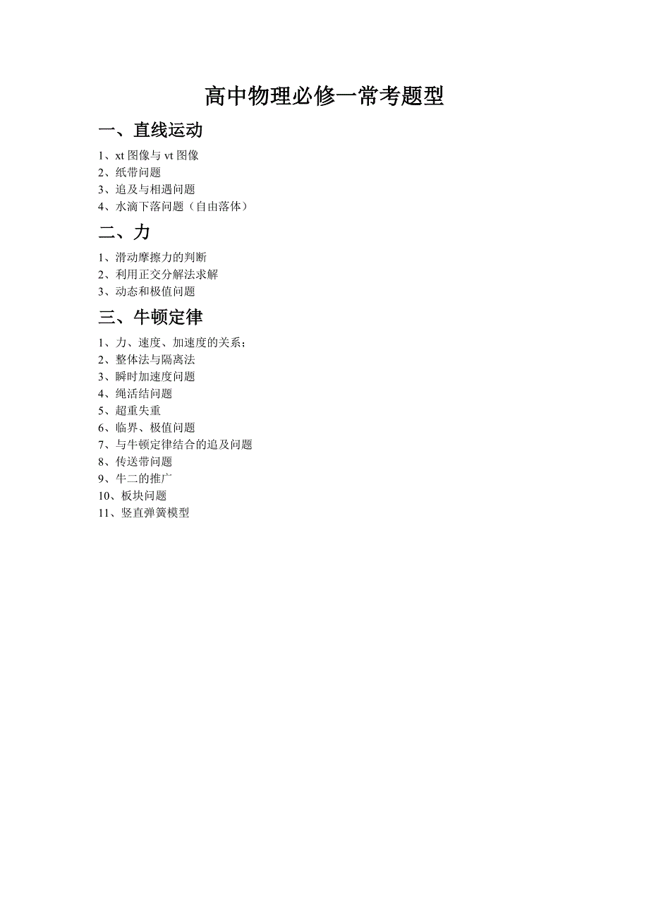 高中物理必修一常考题型例题及答案_第1页