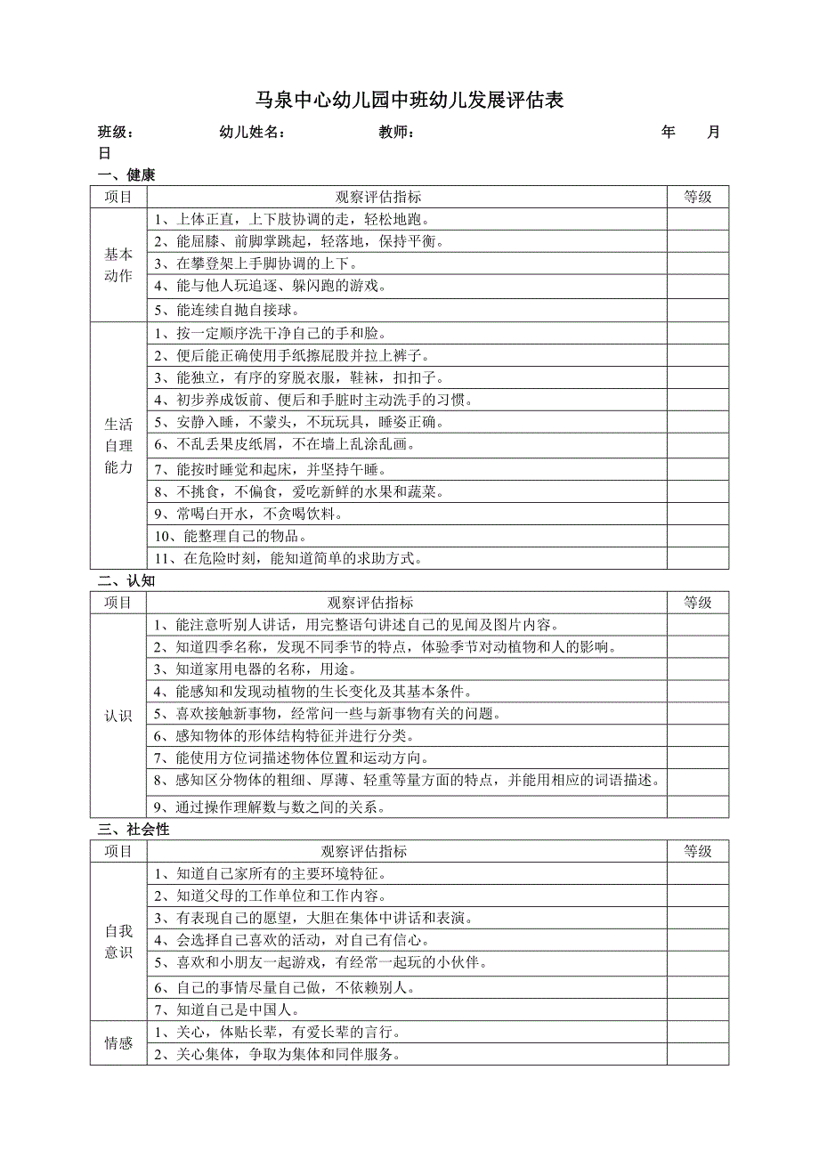 幼儿园.大班幼儿发展评估表_第3页