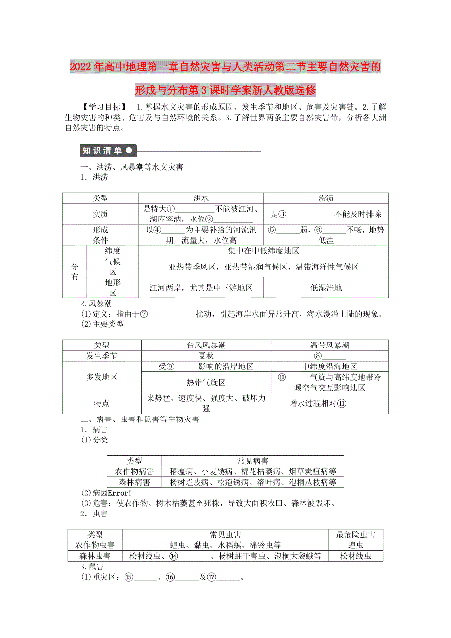 2022年高中地理第一章自然灾害与人类活动第二节主要自然灾害的形成与分布第3课时学案新人教版选修_第1页