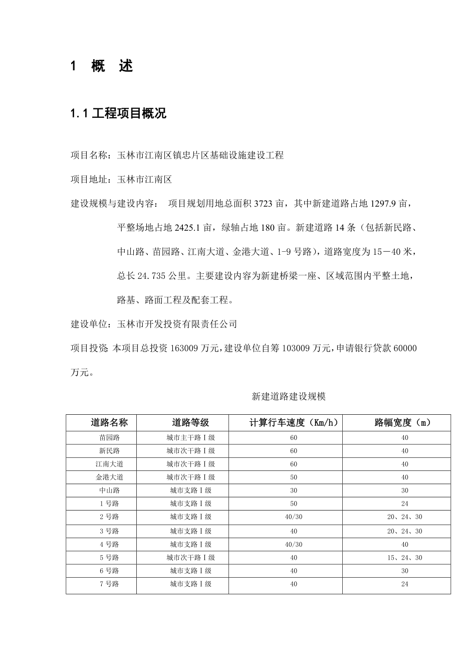 玉林市江南区镇忠片区基础设施建设工程可行性研究报告.doc_第1页