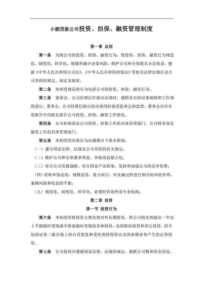 小额贷款公司投资、担保、融资管理制度.doc