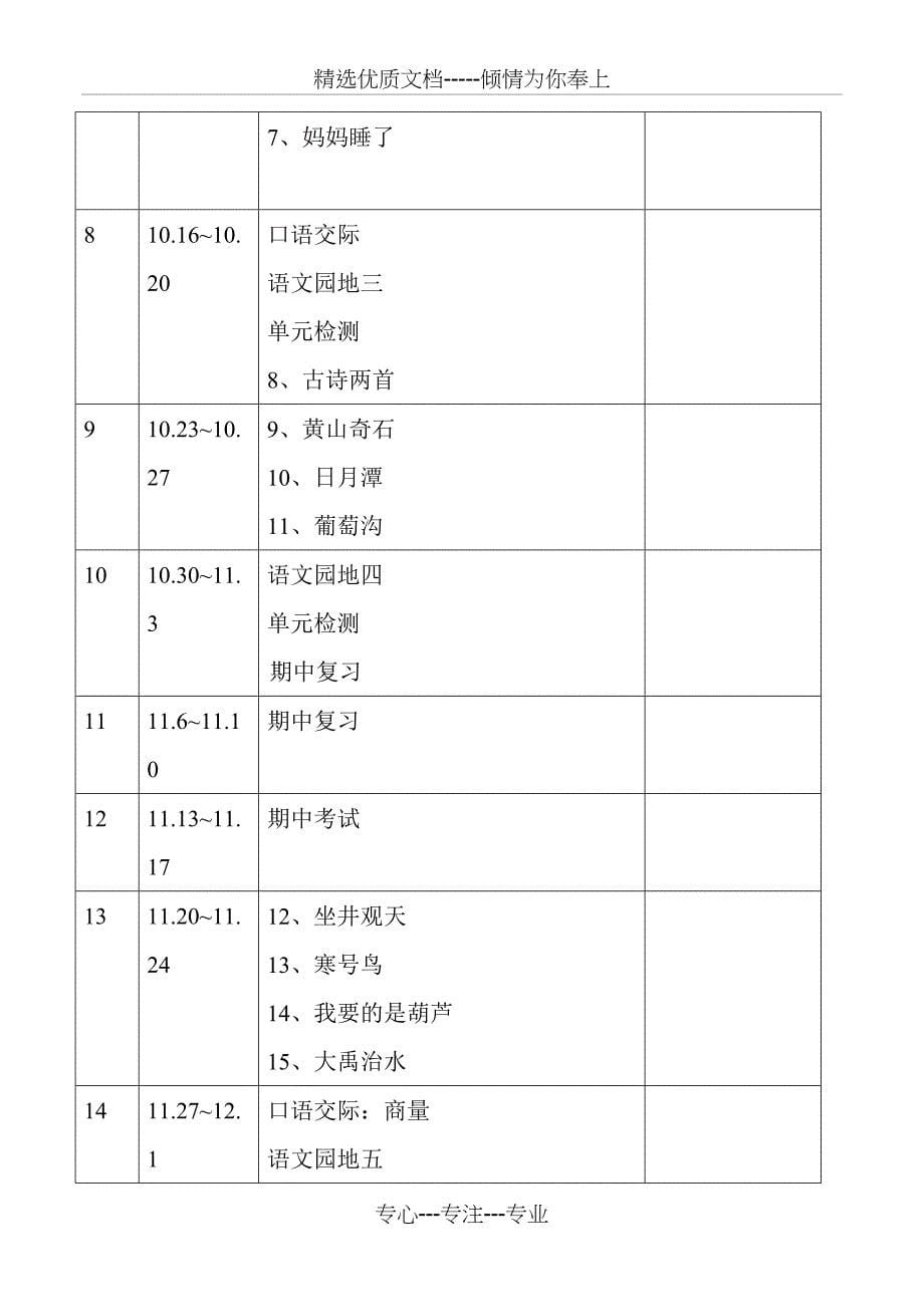 部编版-二年级上册--教学计划和进度表(二上)_第5页