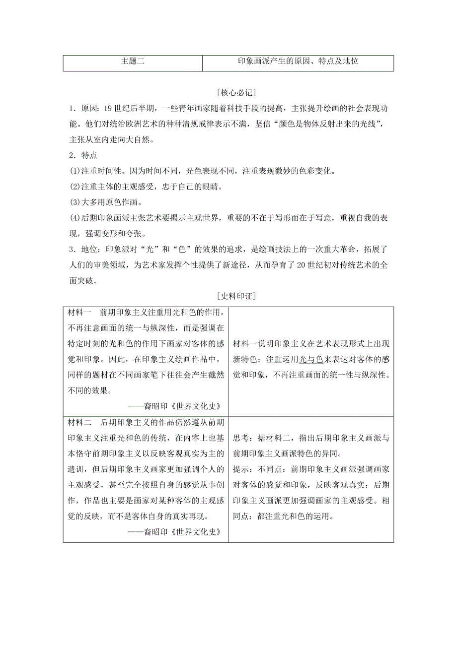 2018_2019学年高中历史第八单元19世纪以来的世界文学艺术第23课美术的辉煌教案.docx_第4页