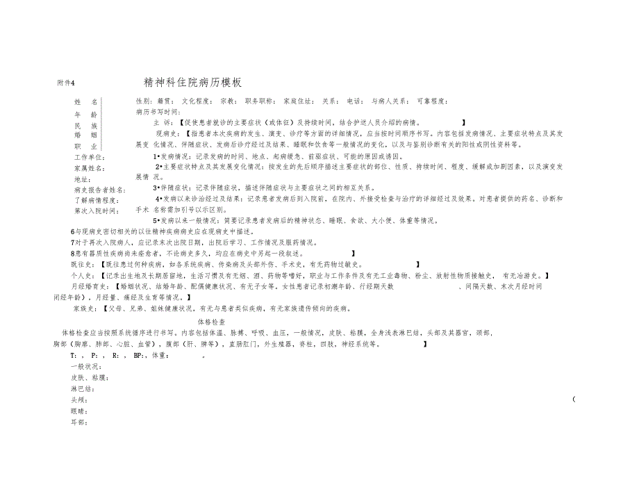 精神科住院病历模板_第1页