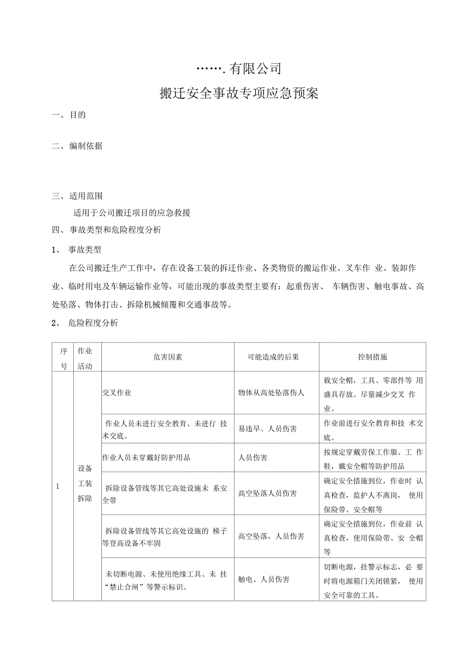 搬迁安全事故应急预案_第1页