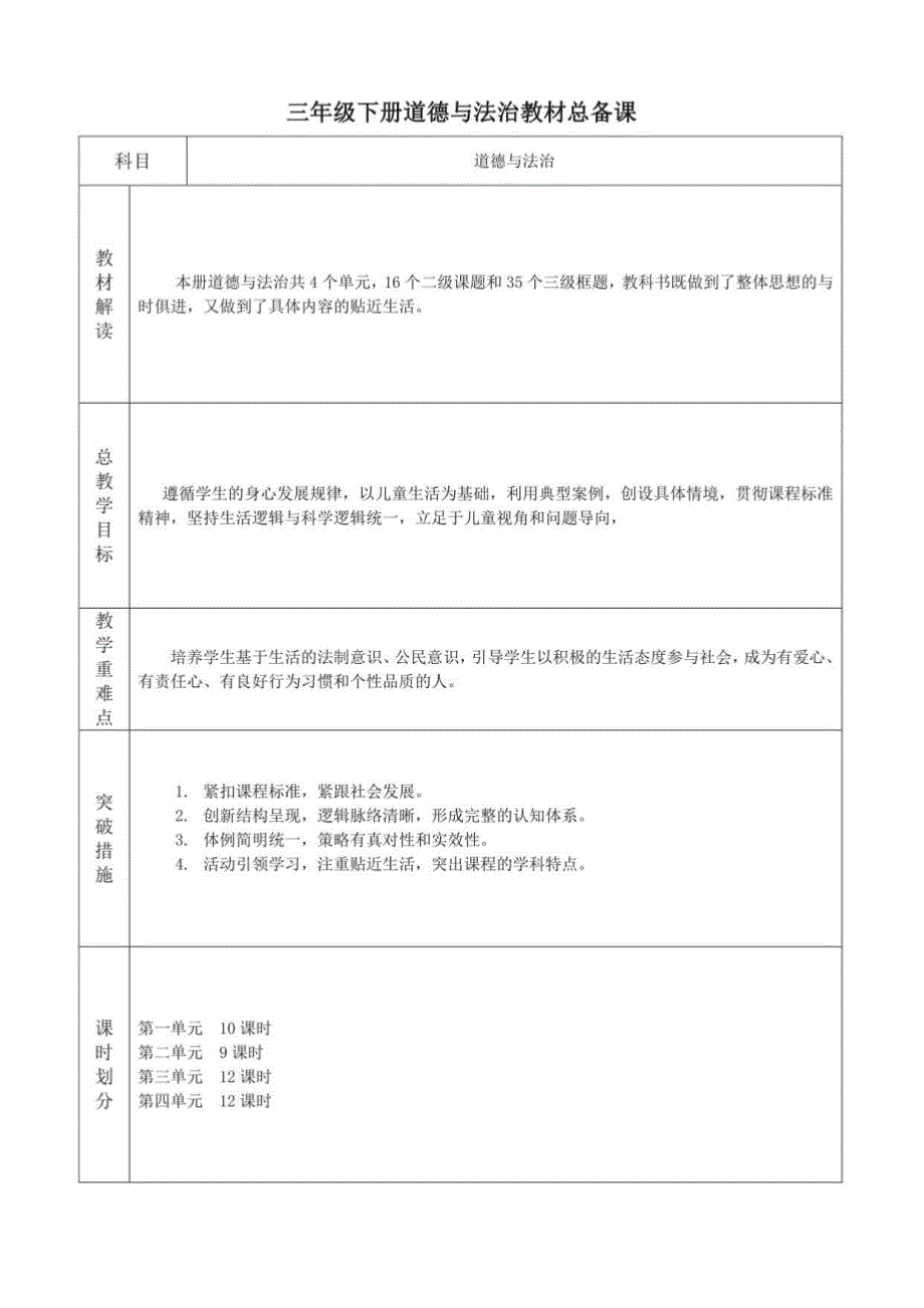 三年级下册道德与法治总备课_第1页