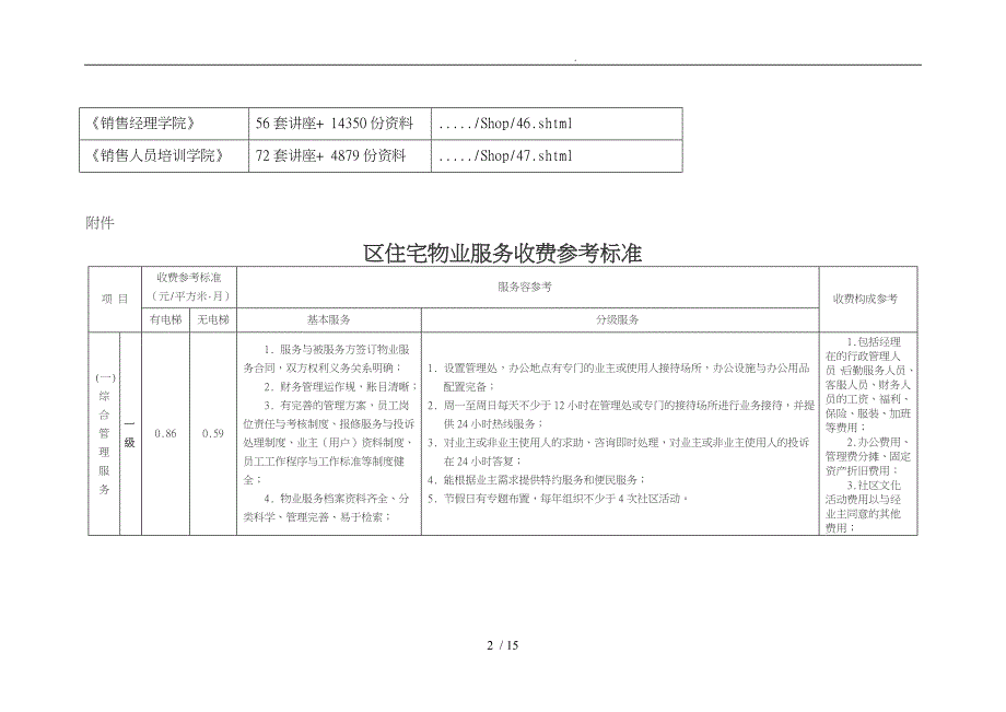 顺德区住宅物业服务收费参考标准表_第2页