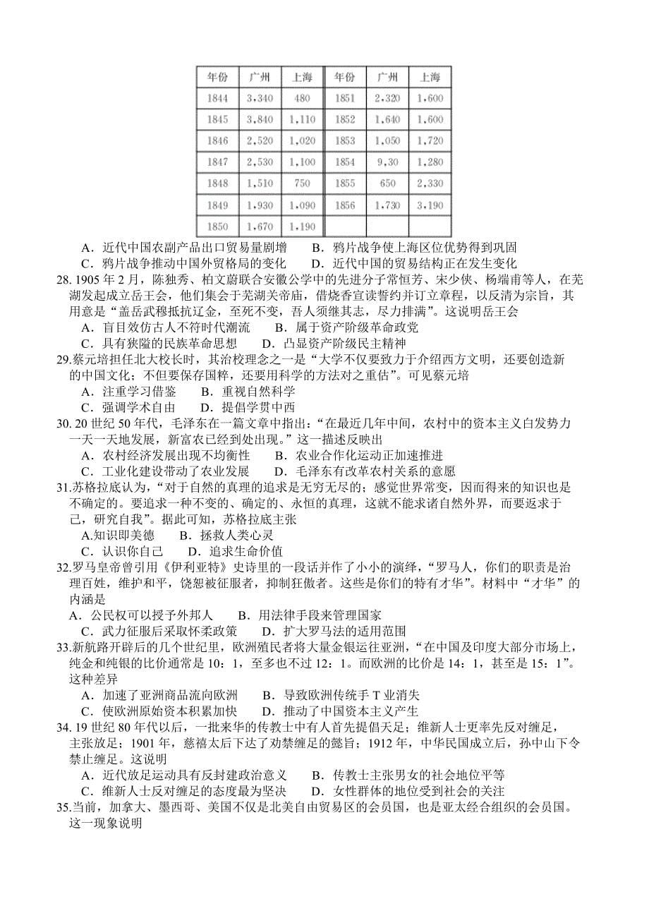 精修版陕西省安康市高三下学期第二次调研考试文综试题含答案_第5页