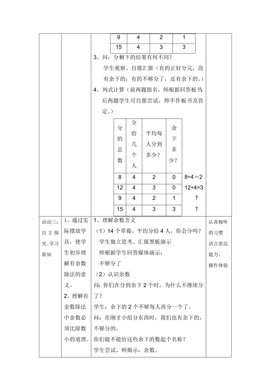 教学内容：二年级第一学期P59 有余数的除法.docx_第2页