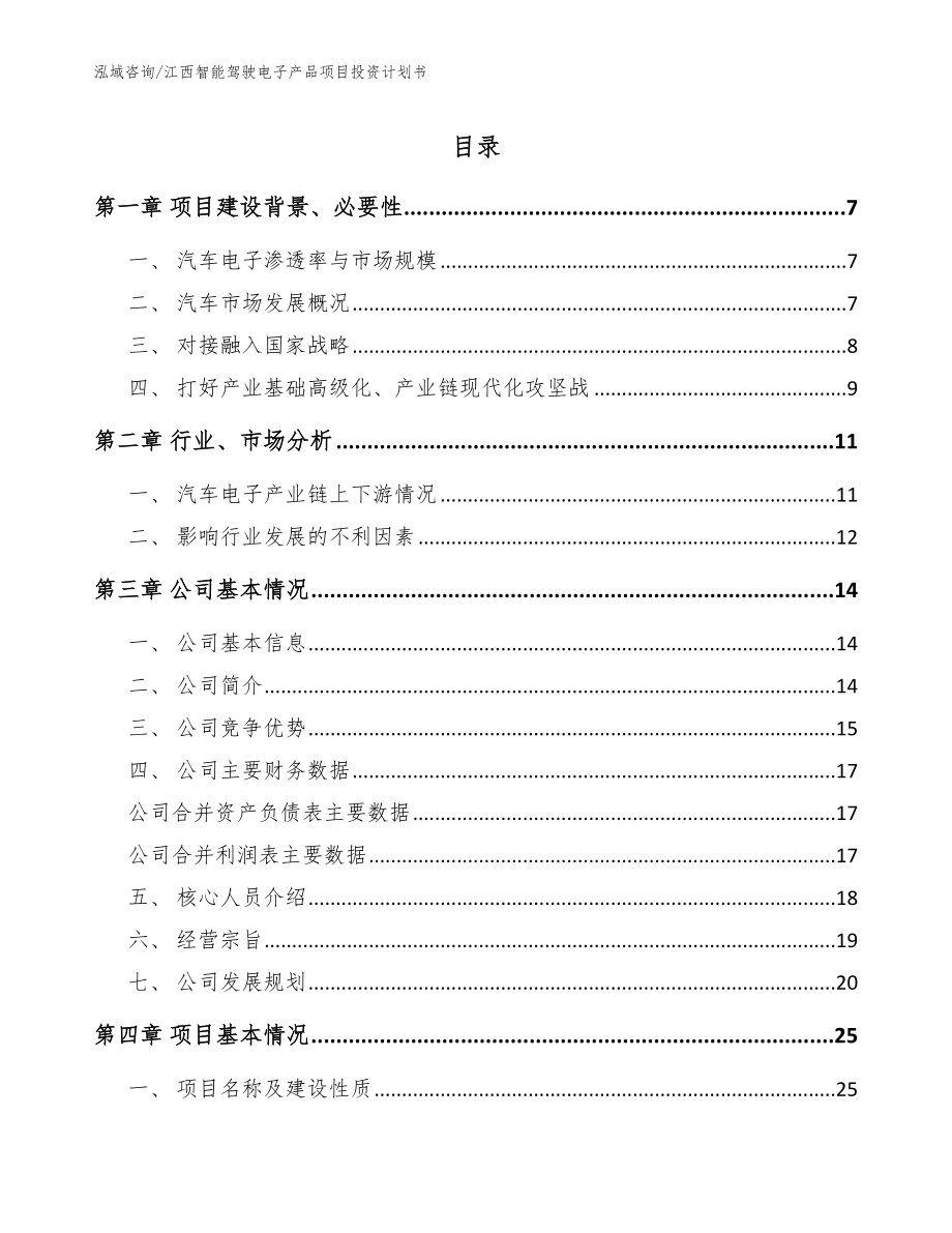 江西智能驾驶电子产品项目投资计划书_范文_第1页