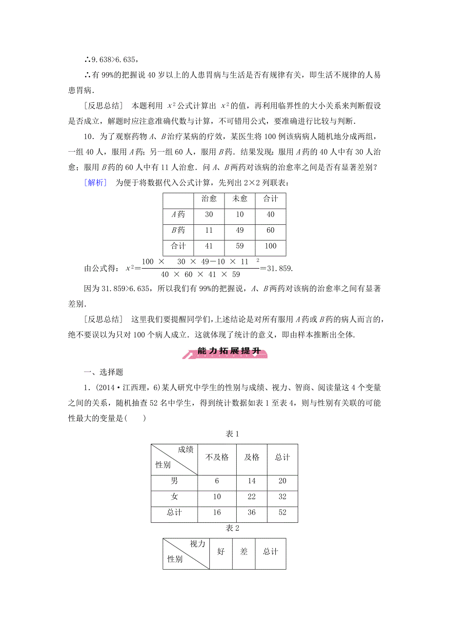 高中数学 第3章 2独立性检验课时作业 北师大版选修23_第4页