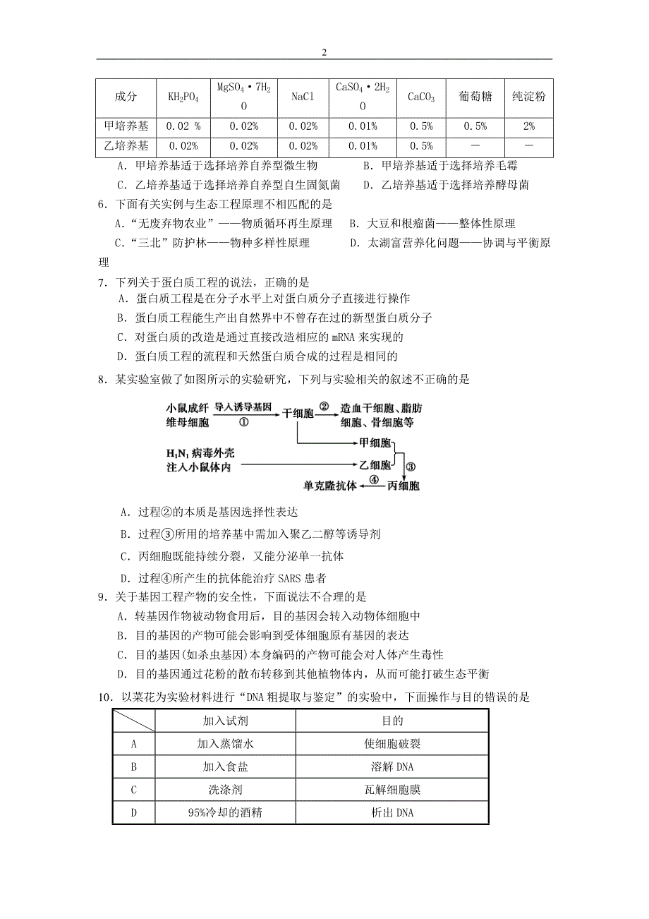 广东省实验中学2012-2013学年高二下学期期末考试 生物.doc_第2页