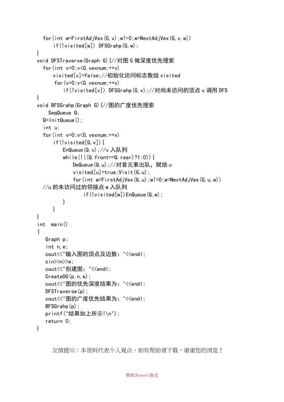 数据结构实验四图的深度优先与广度优先遍历_第5页